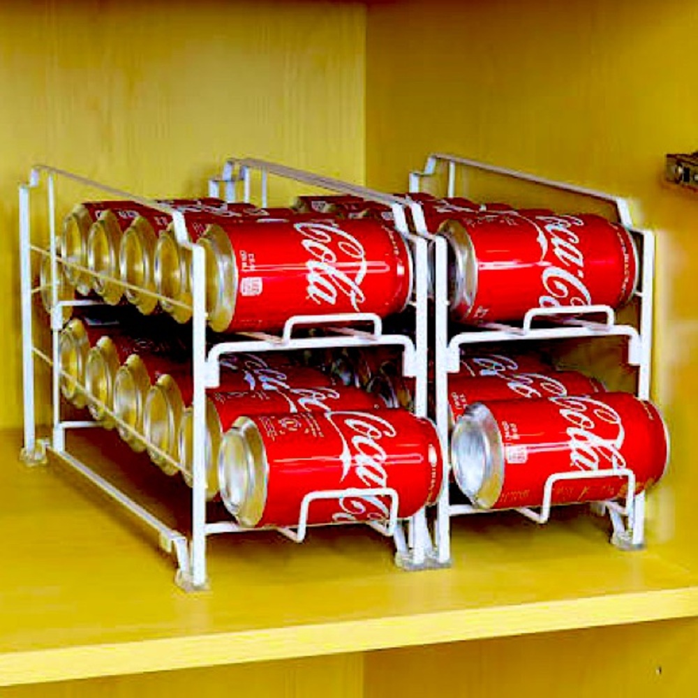 Two Stackable Soda Can Dispenser Organizer Racks in White - Picture 2 of 7